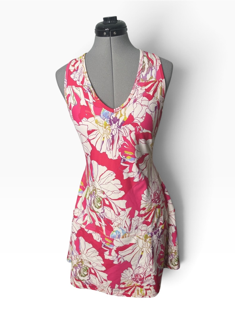 Natori Josie Pink White Floral Active Dress Size L Sporty